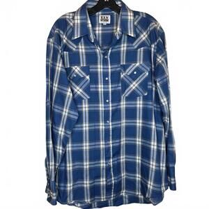 Ely Cattleman Blue Plaid Pearl snap long sleeve Men's XL - Stylish Western Wear